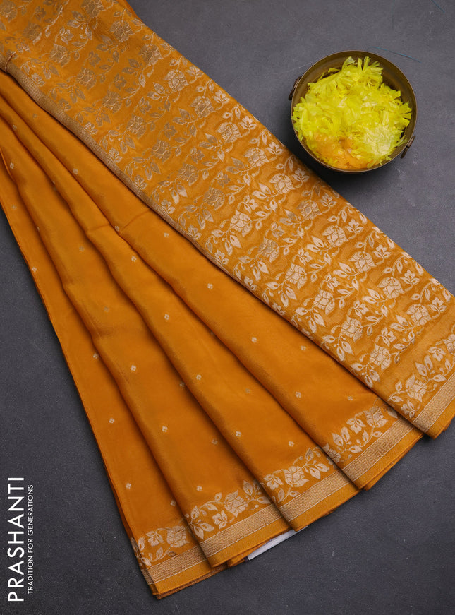 Semi mysore silk saree mustard yellow with allover zari woven buttas and zari woven border