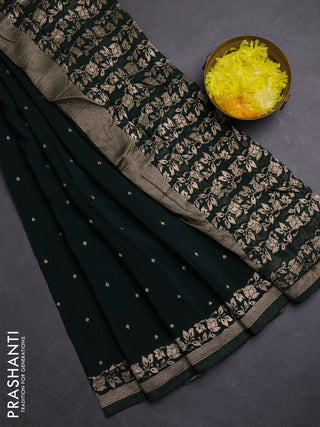 Semi mysore silk saree bottle green with allover zari woven buttas and zari woven border