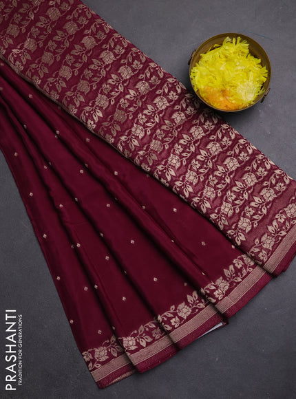 Semi mysore silk saree wine shade with allover zari woven buttas and zari woven border