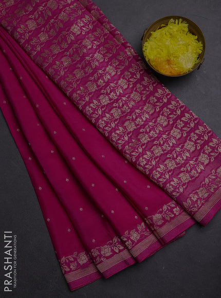Semi mysore silk saree dark pink with allover zari woven buttas and zari woven border