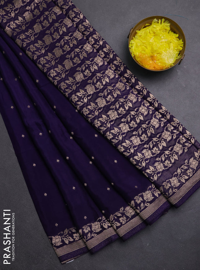 Semi mysore silk saree violet with allover zari woven buttas and zari woven border