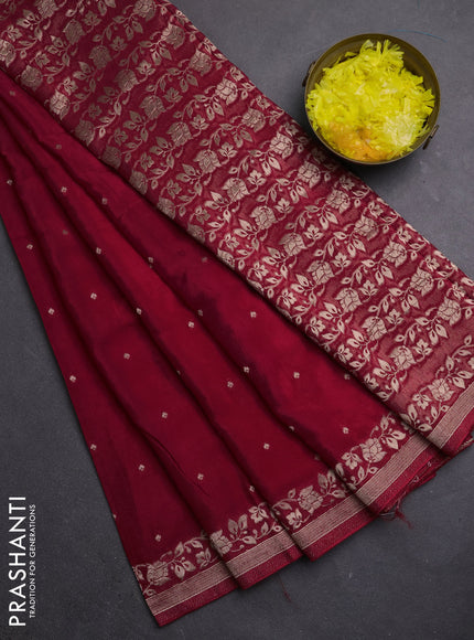Semi mysore silk saree maroon with allover zari woven buttas and zari woven border