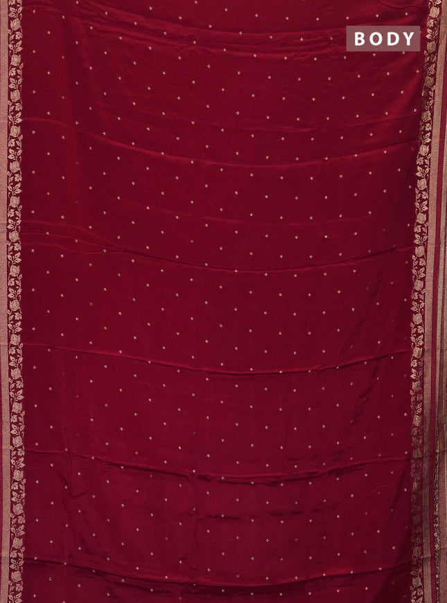Semi mysore silk saree maroon with allover zari woven buttas and zari woven border
