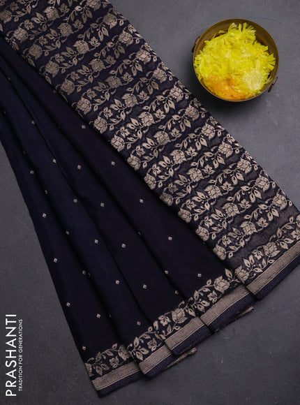 Semi mysore silk saree navy blue with allover zari woven buttas and zari woven border