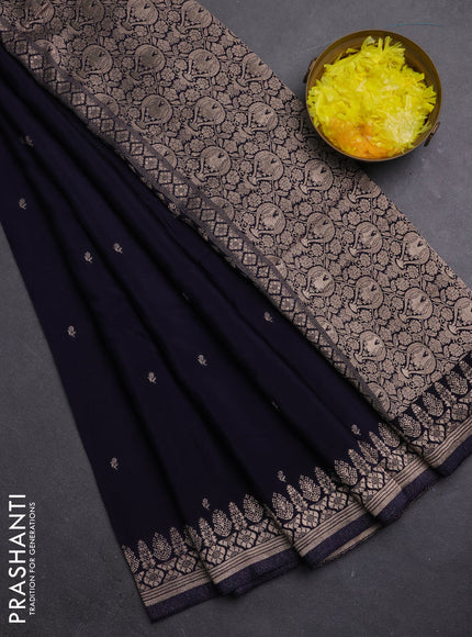 Semi mysore silk saree navy blue with zari woven buttas and zari woven border