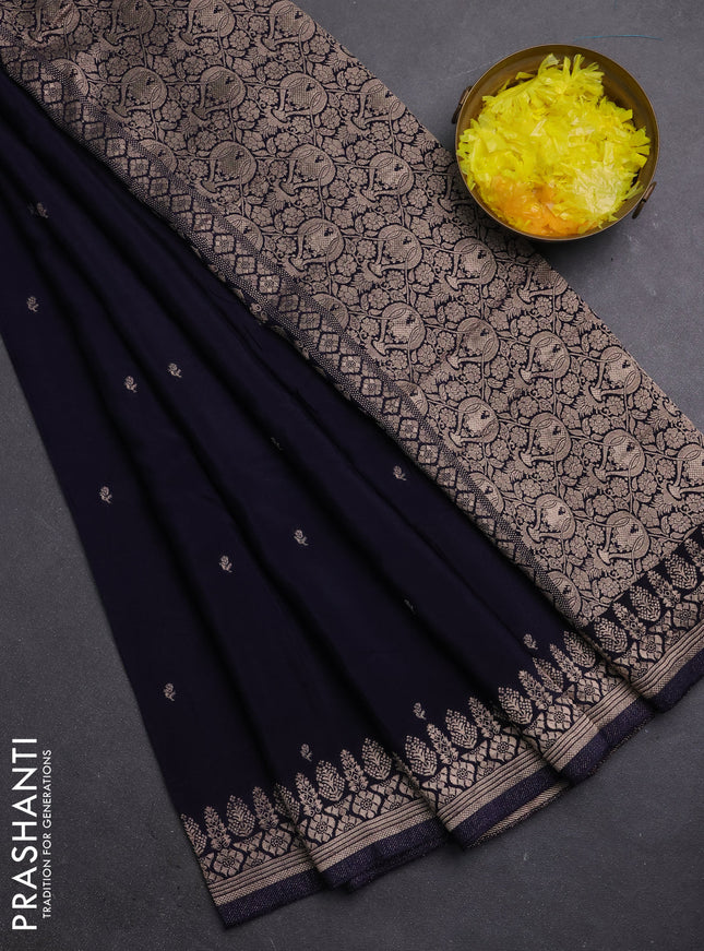 Semi mysore silk saree navy blue with zari woven buttas and zari woven border