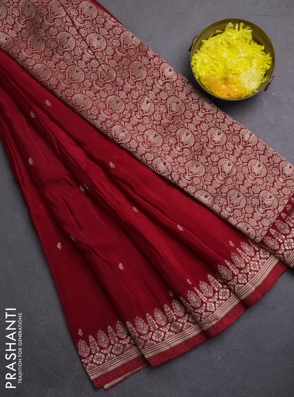 Semi mysore silk saree maroon with zari woven buttas and zari woven border