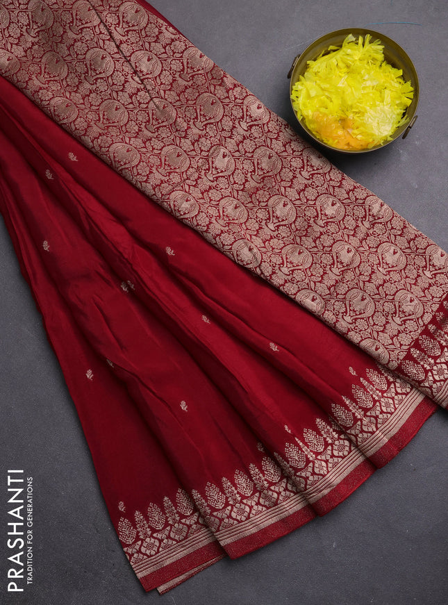 Semi mysore silk saree maroon with zari woven buttas and zari woven border