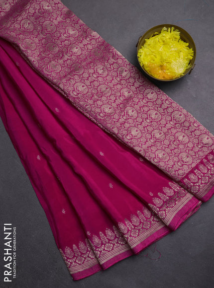 Semi mysore silk saree dark pink with zari woven buttas and zari woven border