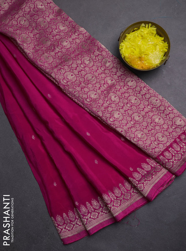 Semi mysore silk saree dark pink with zari woven buttas and zari woven border