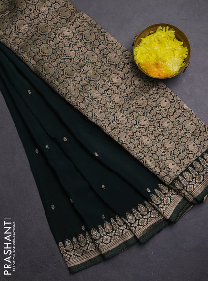 Semi mysore silk saree bottle green with zari woven buttas and zari woven border