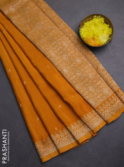 Semi mysore silk saree mango yellow with zari woven buttas and zari woven border