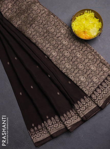 Semi mysore silk saree coffee brown with zari woven buttas and zari woven border