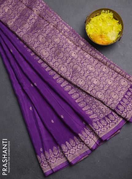 Semi mysore silk saree purple with zari woven buttas and zari woven border