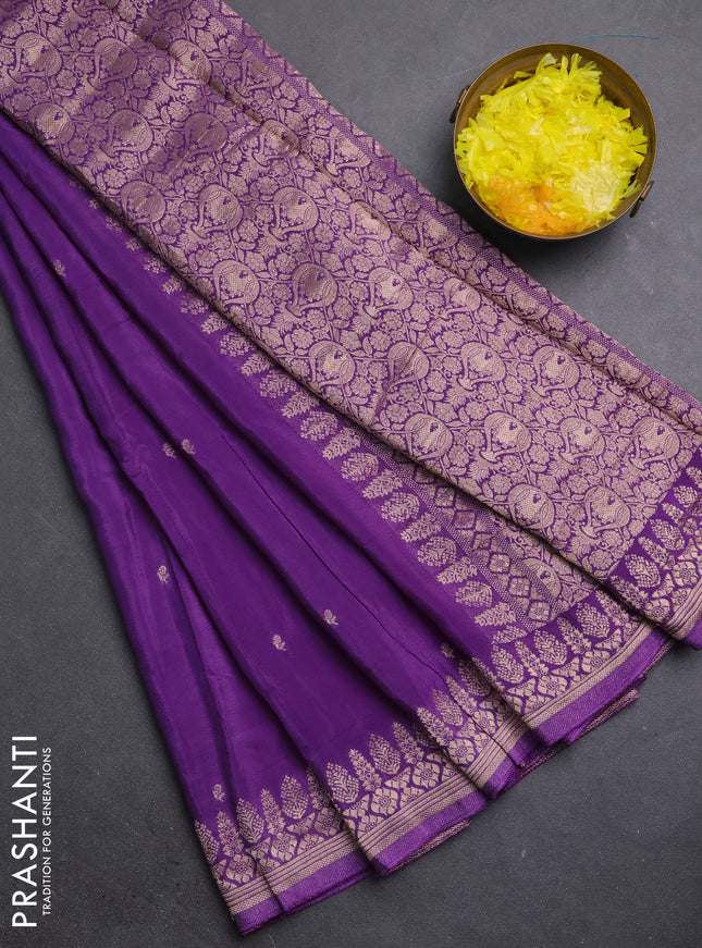 Semi mysore silk saree purple with zari woven buttas and zari woven border