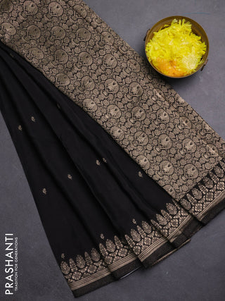 Semi mysore silk saree black with zari woven buttas and zari woven border