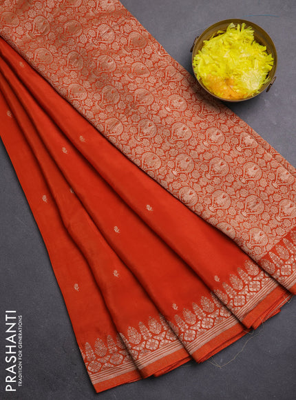 Semi mysore silk saree rustic orange with zari woven buttas and zari woven border
