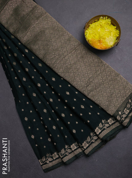 Semi mysore silk saree bottle green with allover zari woven buttas and zari woven border