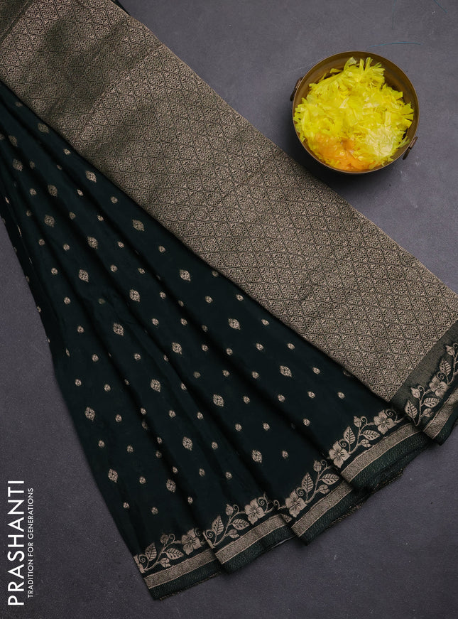 Semi mysore silk saree bottle green with allover zari woven buttas and zari woven border