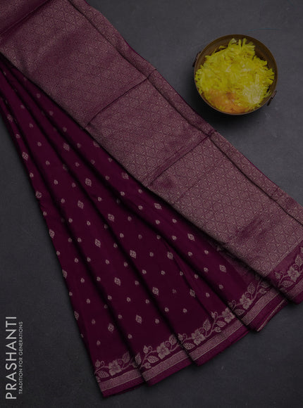 Semi mysore silk saree wine shade with allover zari woven buttas and zari woven border