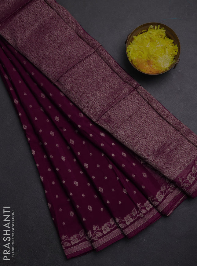 Semi mysore silk saree wine shade with allover zari woven buttas and zari woven border