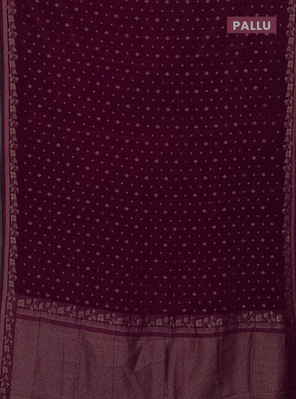 Semi mysore silk saree wine shade with allover zari woven buttas and zari woven border