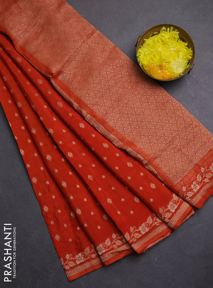 Semi mysore silk saree rust shade with allover zari woven buttas and zari woven border