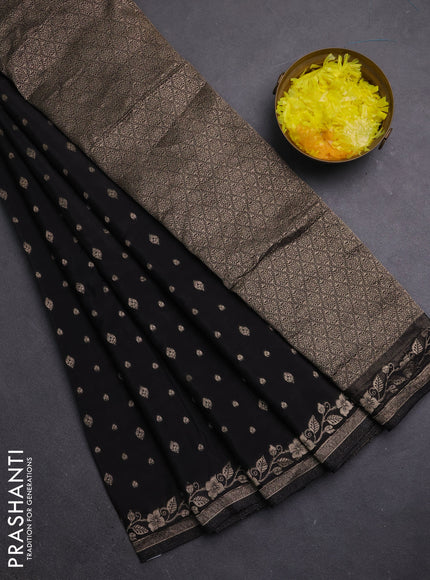 Semi mysore silk saree black with allover zari woven buttas and zari woven border