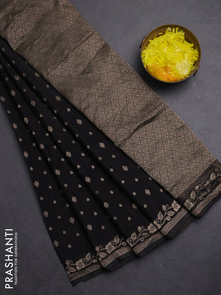 Semi mysore silk saree black with allover zari woven buttas and zari woven border