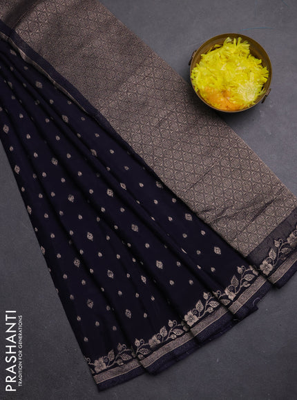 Semi mysore silk saree navy blue with allover zari woven buttas and zari woven border