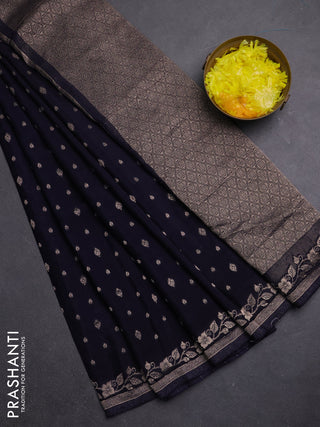 Semi mysore silk saree navy blue with allover zari woven buttas and zari woven border