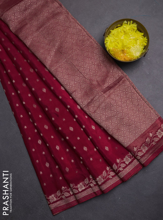 Semi mysore silk saree red with allover zari woven buttas and zari woven border
