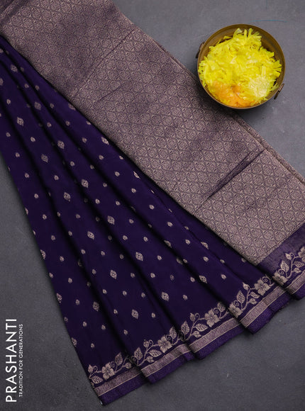 Semi mysore silk saree violet with allover zari woven buttas and zari woven border