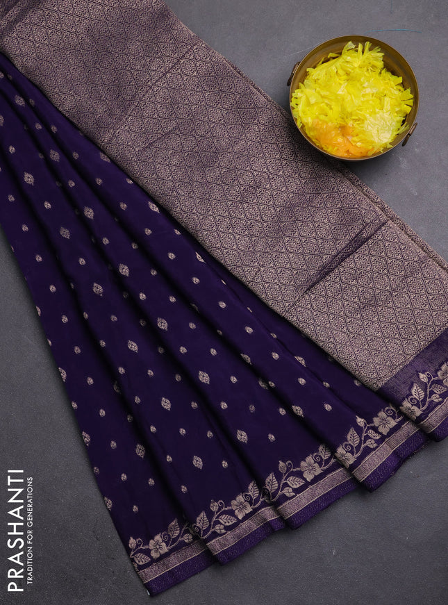 Semi mysore silk saree violet with allover zari woven buttas and zari woven border