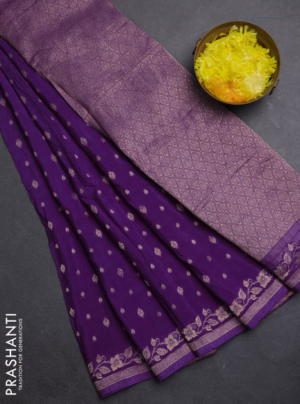 Semi mysore silk saree purple with allover zari woven buttas and zari woven border