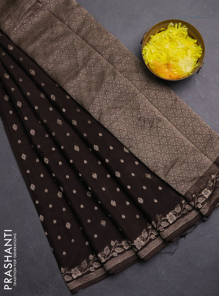 Semi mysore silk saree coffee brown with allover zari woven buttas and zari woven border