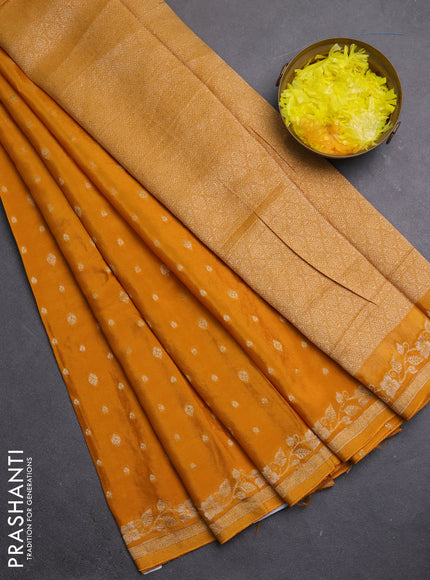 Semi mysore silk saree mustard yellow with allover zari woven buttas and zari woven border