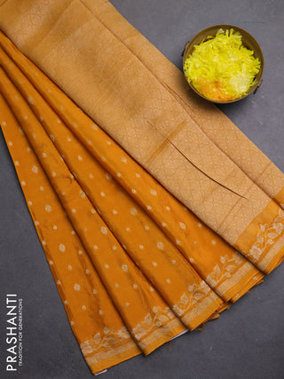 Semi mysore silk saree mustard yellow with allover zari woven buttas and zari woven border