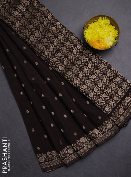 Semi mysore silk saree coffee brown with allover zari woven buttas and zari woven border