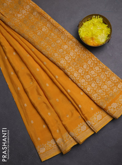 Semi mysore silk saree mustard yellow with allover zari woven buttas and zari woven border