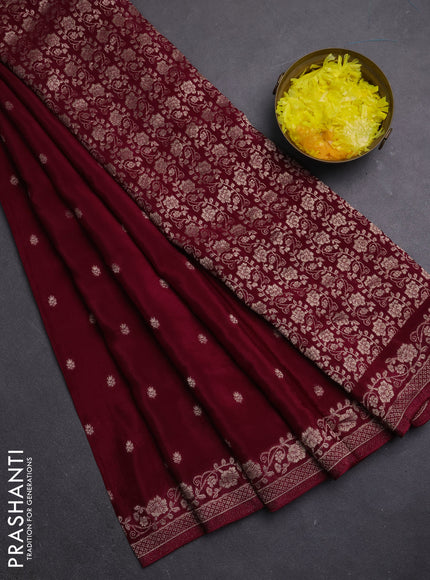 Semi mysore silk saree deep wine with allover zari woven buttas and zari woven border
