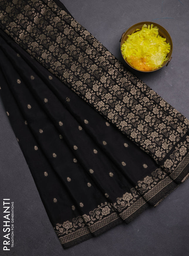 Semi mysore silk saree black with allover zari woven buttas and zari woven border