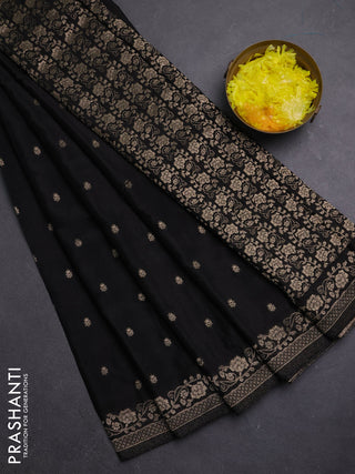 Semi mysore silk saree black with allover zari woven buttas and zari woven border