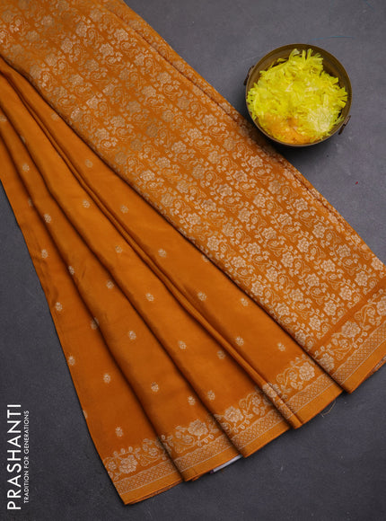 Semi mysore silk saree mustard yellow with allover zari woven buttas and zari woven border