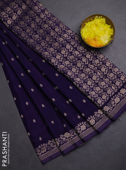 Semi mysore silk saree deep violet with allover zari woven buttas and zari woven border