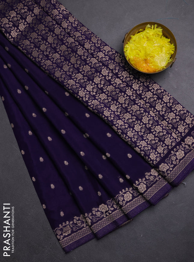 Semi mysore silk saree deep violet with allover zari woven buttas and zari woven border