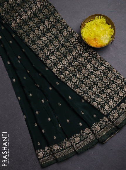 Semi mysore silk saree bottle green with allover zari woven buttas and zari woven border