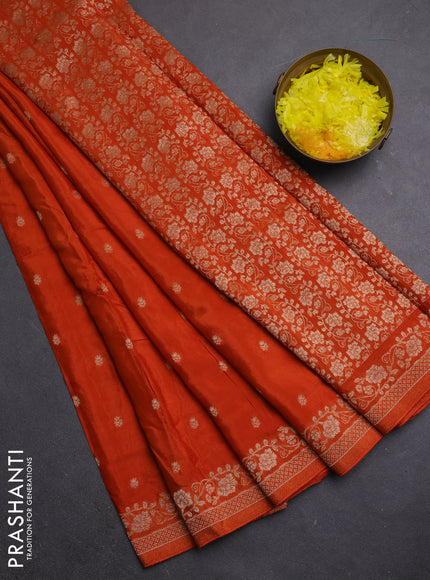 Semi mysore silk saree rust shade with allover zari woven buttas and zari woven border