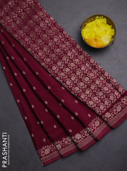 Semi mysore silk saree deep wine with allover zari woven buttas and zari woven border