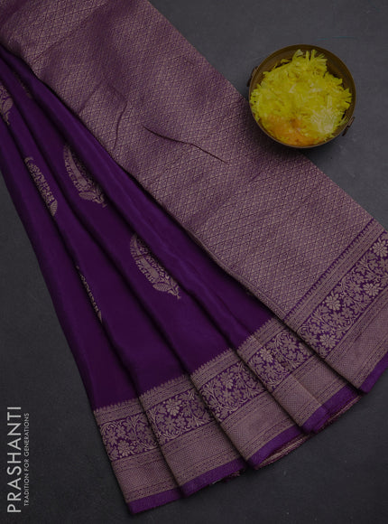Semi mysore silk saree purple with zari woven buttas and long zari woven border